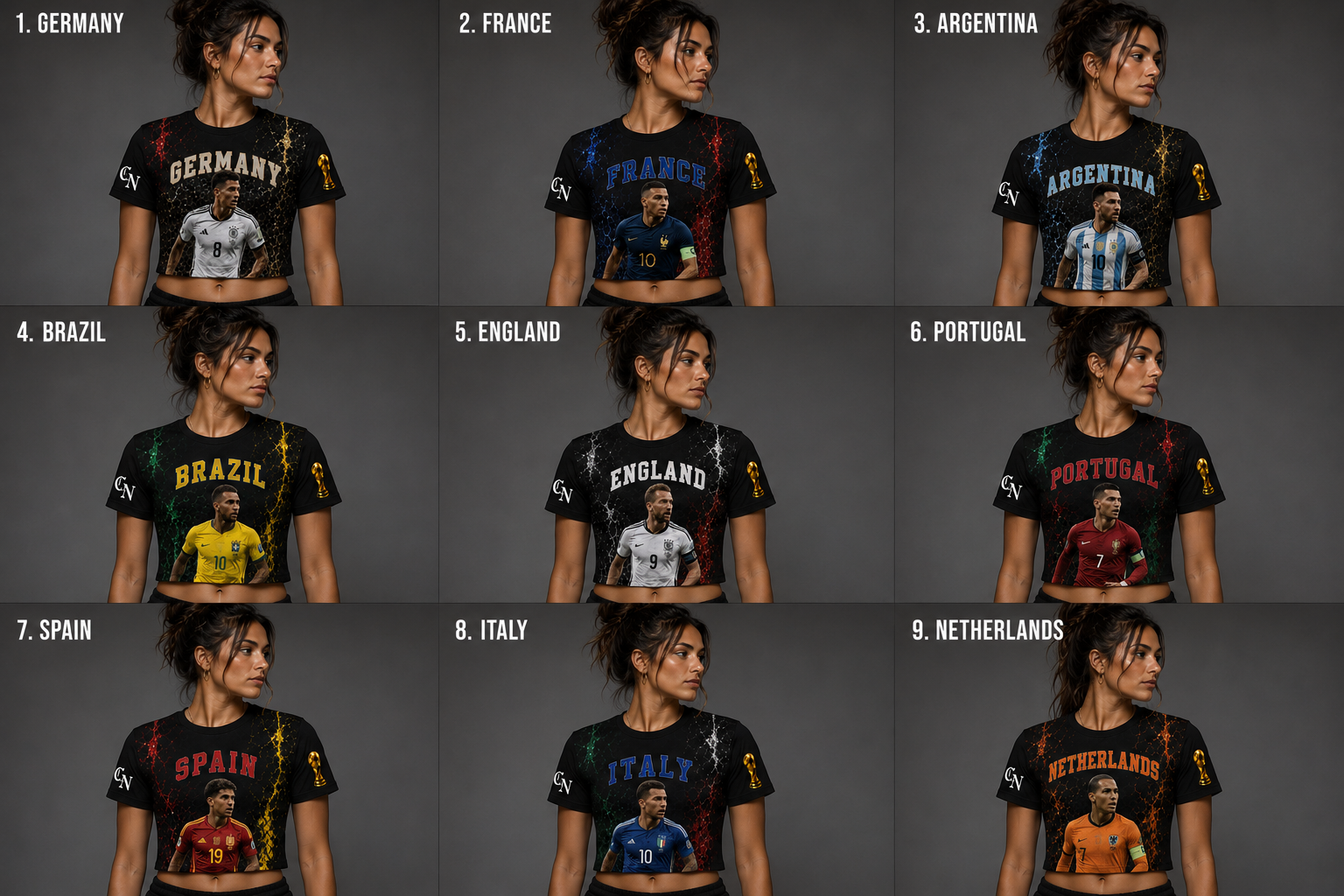 CN WORLD CUP EXCLUSIVE GRAPHIC CROP TOPS